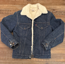 Vintage Levi's Men's Sherpa-Lined Denim Trucker Jacket Blue Button Front Size 34