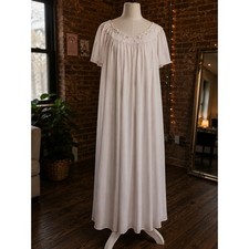 Vintage Pink Floral Embroidered V-Neck Maxi Nightgown Dress L Coquette Romantic