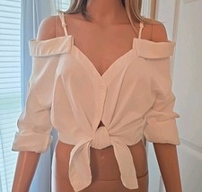 SHEIN Women's White Off Shoulder Long Sleeve Shirt Size M 100 Polyester