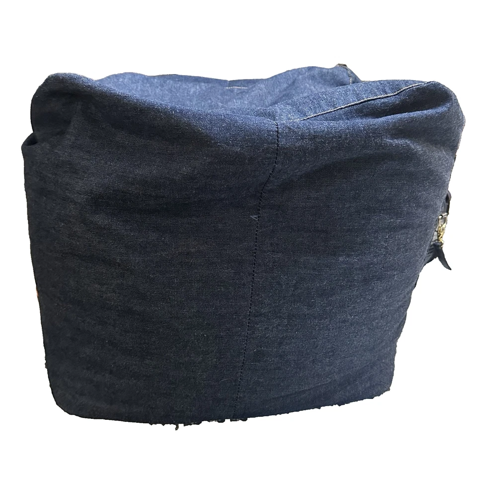Denim Bean Bag Pouf Footstool 16” X 16” Side Pocket Blue Jean Vtg Y2K - Image 3 of 4