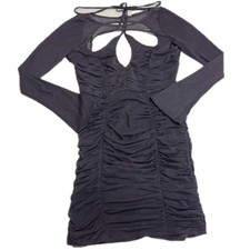 ASOS Dress Womens Size 8 Purple Peekaboo Ruched Mesh Mini Cutout Bodycon