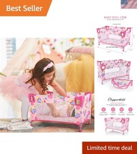 Toy Baby Doll Crib for 18'' Dolls, Cute Pink Heart Designed Baby Doll Bed wi