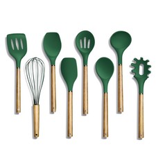 Silicone Utensil Set 38 Piece Non Stick Wood Handles Mint Country Kitchen Baking