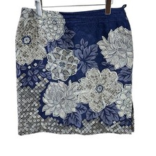 Talbots Women  s Skirt 12 Petites Blue White Floral A Line Lined Silk Bld Mandala