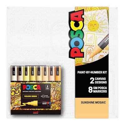 POSCA Canvas Paint by Number Kit - 8 Markers with 2 Pre-Drawn Sunshine Mosaic
