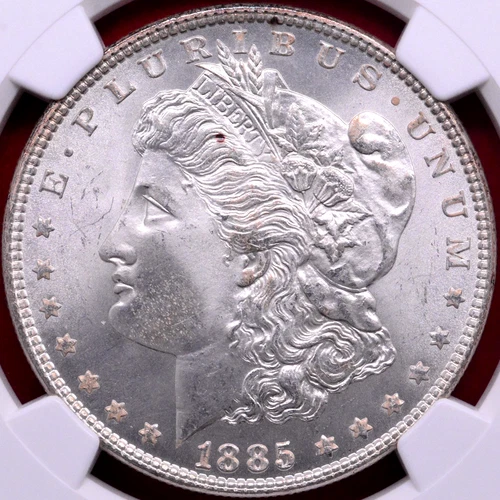 NGC MS-65+! 1885 MORGAN DOLLAR WITH VINTAGE BEBEE'S DEALER ENVELOPE