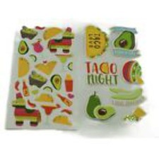 38712 - Four Pack of Vibrant Taco Night Themed Food Stickers for Crafts and Quic