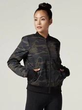 Blanc Noir Camo & Black Green Satin Bomber Jacket Size Medium (Retail $179)