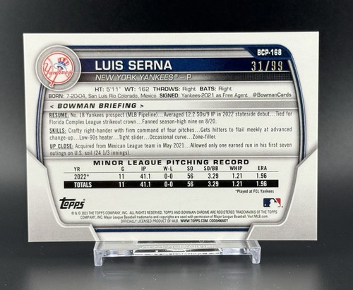 Luis Serna - 2023 Bowman Chrome Prospects Green Shimmer Refractor /99 #BCP-168 - Picture 2 of 2
