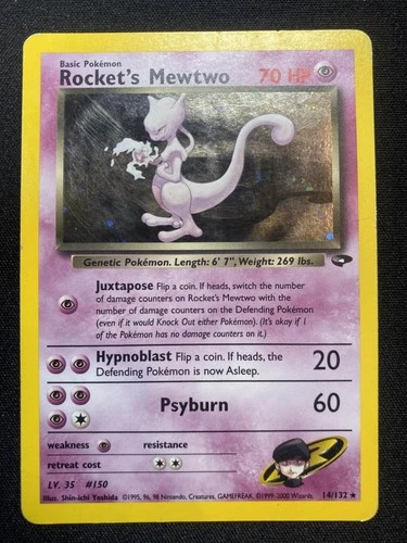 Rocket’s Mewtwo 14/132 Pokemon Gym Challenge Vintage Holo Card WOTC