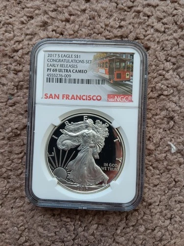 2017 S PROOF SILVER EAGLE NGC PF69 ULTRA CAMEO ER FROM CONGRATULATIONS SET