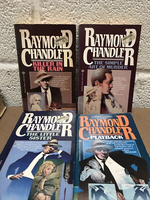 4 RAYMOND CHANDLER  PHILIP MARLOWE PAPERBACK Book Bundle Pulp Fiction