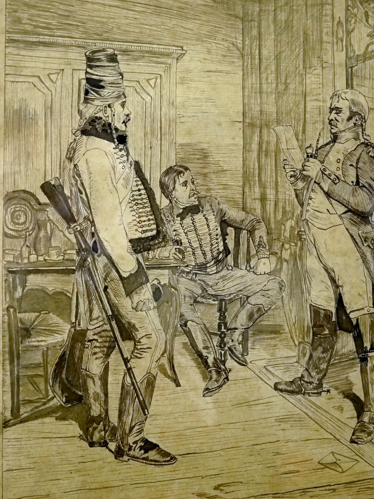 DESSIN MILITAIRE A LA PLUME, SECOND EMPIRE, L'ORDONNANCE de MEISSONIER, SIGNÉ Nieuwe, populaire SALE