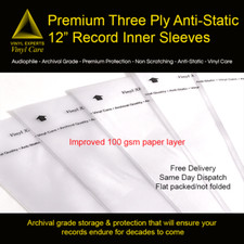 Premium Three Ply Anti-Static 12" Vinyl Record Inner Sleeves - 100 gsm