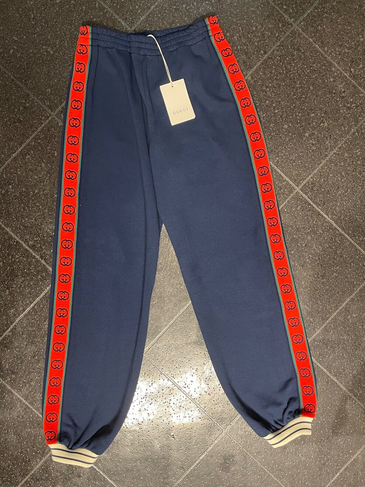 Details zu  BNWT Gucci Authentic Boys Navy Blue Trousers Size Age 8 Years GG Logo RRP £235 Hergestellt in Japan