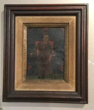 19th c. Retablo Oil Painting on tin, of Santo Nino de Atocha, Christ Child