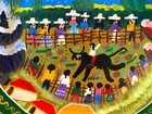 VTG Bull Rider Terra Cotta Mexican hand painted 10 1/2" village scene sunny day — photo 2