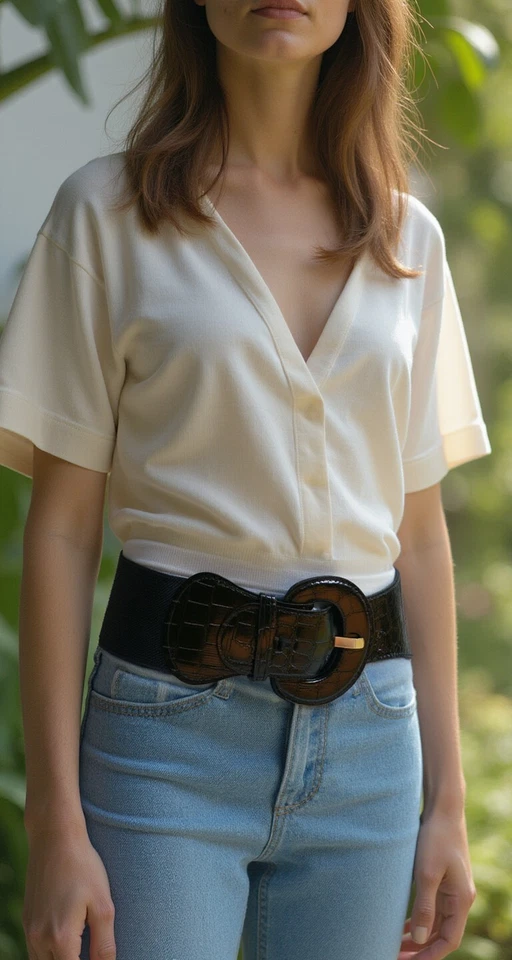 Nuevo Cinturón Mujer Cintura Cadera Elástico Ancho Negro Moda Imitación Cuero Talla Única XS S M Foto 3 de 4