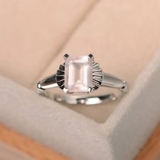 AAA 925 Solid Silver Plated Pink Quartz Ring Wedding Ring Size 4 To 14 JTV-663