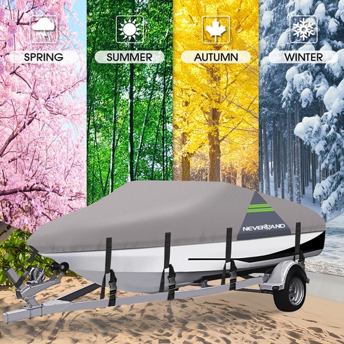 Heavy Duty Waterproof Boat Cover Marine for Ski Fish V-hull Speedboat 14ft-16ft - Foto 9 di 17