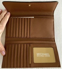 NWB Michael Kors Large Trifold Wallet Brown Leather 35S8GTVF7L $298 Dust Bag