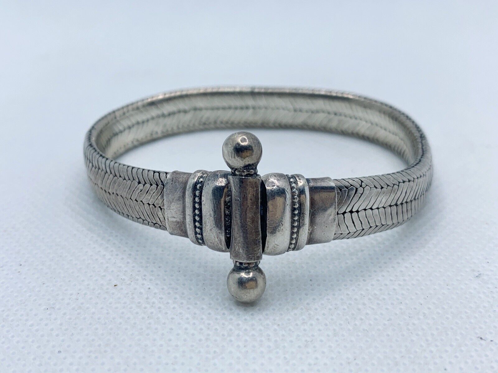 VTG Handmade Sterling Silver Herringbone Chain Bracelet 46.8g #pah Uzupełnij nowe prace