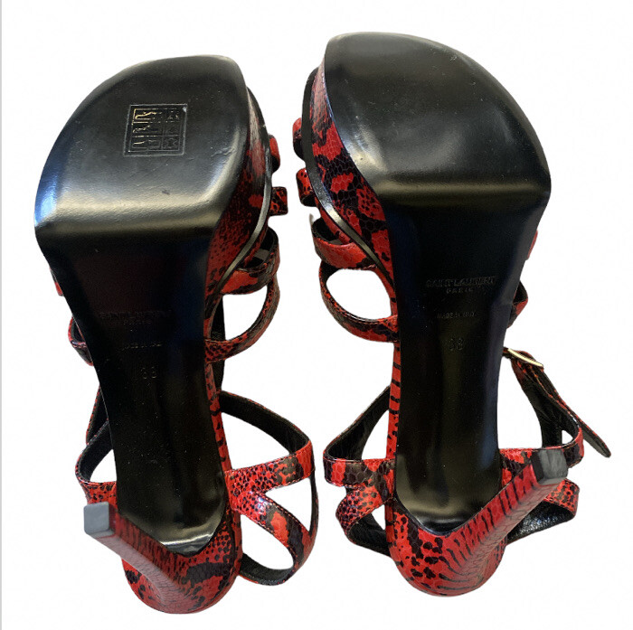 Saint Laurent Tacchi omaggio in pelle di pitone goffrata rosso nero taglia 7 5 (38EU)
