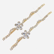 Long Flower Bobby Pin Clip Rhinestone Crystal Hairpin Wedding Elegant Gold A1
