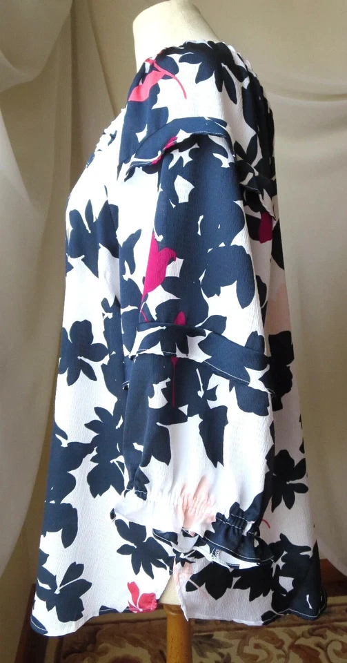 BLUSA LIZ CLAIBORNE MANGA GLOBO 3/4 FLORAL ROJO BLANCO AZUL TOP TALLA XL Carrera Foto 2 de 4
