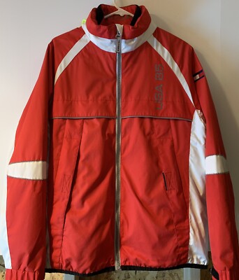 Vintage Jacket Tommy Hillfiger Mens With Neon Green Hood and Zipout Vest  Size M