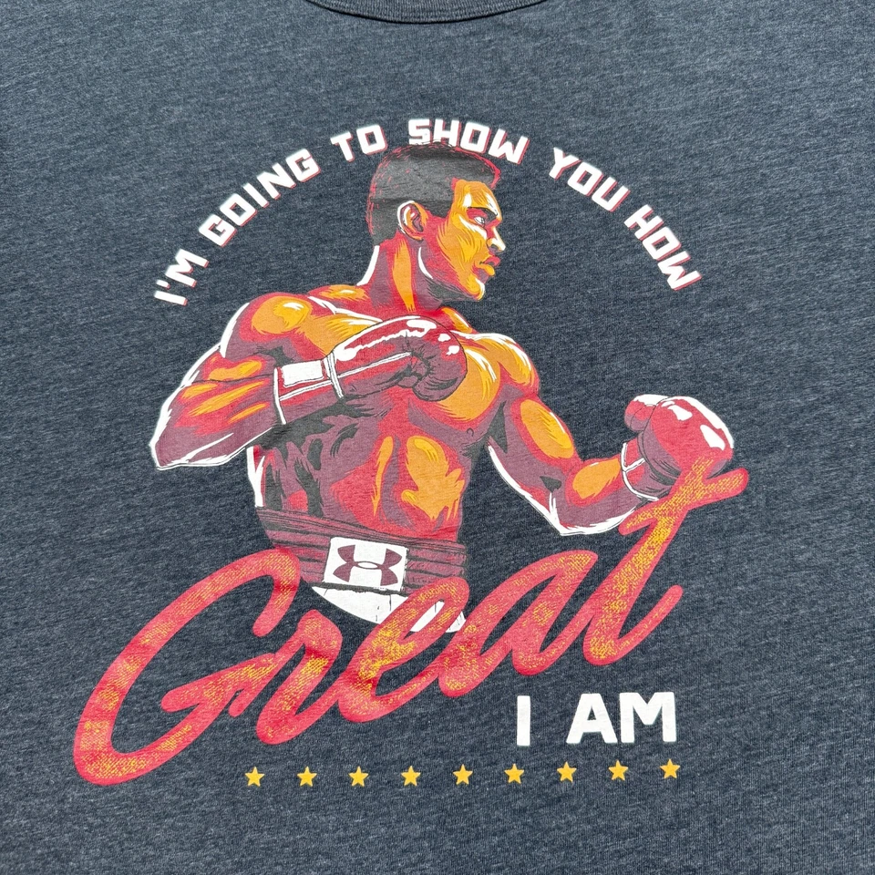 Camiseta gráfica Muhammad Ali Under Armour para hombre talla L gris boxeo UA elástica Foto 4 de 4