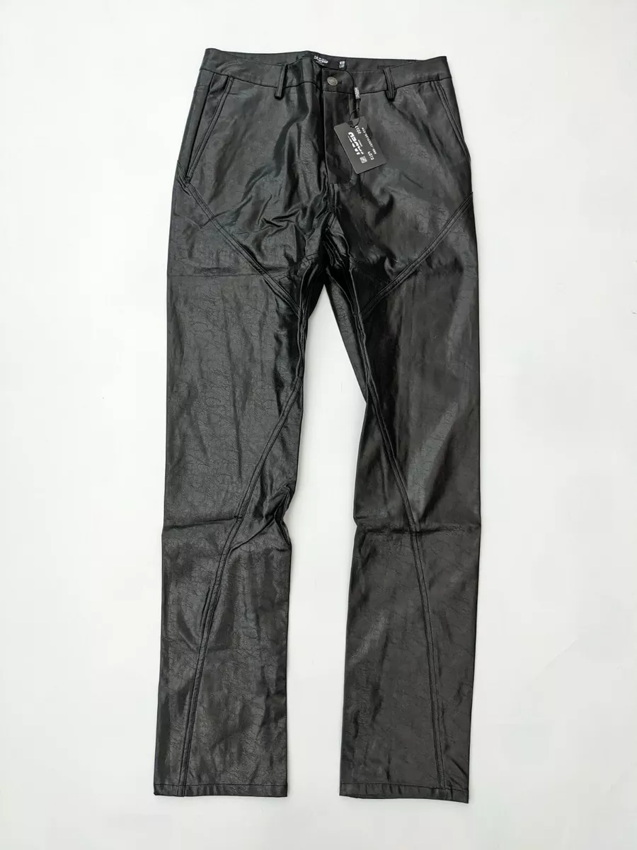 JADED London Men Panel Cracked Vegan Leather Trousers in Black -SIZE 30  Regular