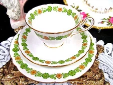 SHELLEY WILEMAN TEA CUP AND SAUCER TRIO PRETTY DECO FLORAL PATTERN TEACUP 