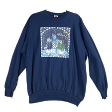 Vintage Looney Tunes Snowmen Sweatshirt Navy Heidi Satterberg USA Made 18W/20W