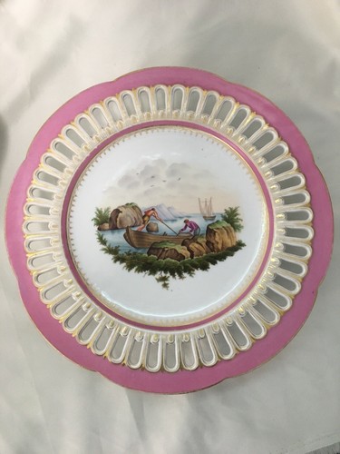 (6 Pcs) c1853-73 Fischer & Mieg Pink Scenic Reticulated TAZZA'S & CABINET PLATES - Picture 6 of 12