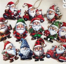 24Pcs Christmas Gnome Ornaments, Xmas Wooden Hanging Ornaments Wood Hanging NEW