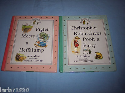 2 A.A. MILNE BOOKS~CHRIS ROBIN GIVES POOH A PARTY & PIGLET MEETS A HEFFALUMP