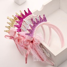 Girls Hair Bands Pearls Resin Lace Bow Ribbon Crown Princess Kids Accessories YN