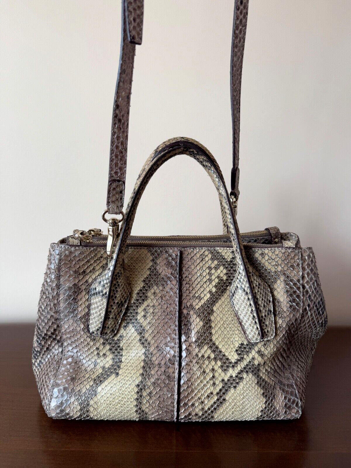 TOD'S HANDBAG VINTAGE 2000 LADY PURSE BAG SNAKE EXOTIC LEATHER RL PYTHON NEW OLD