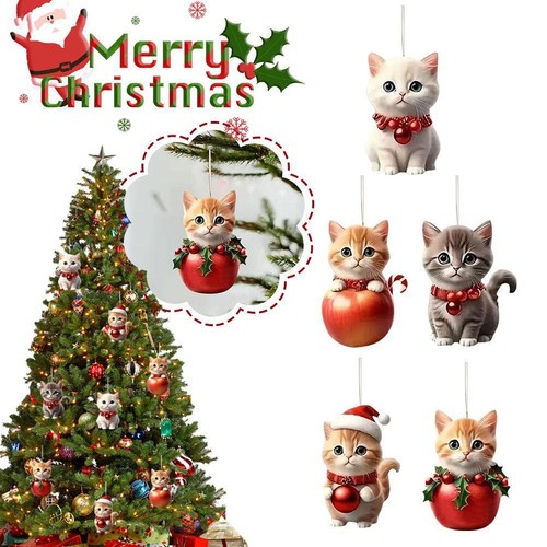 Christmas Tree Hanging Ornaments 2D Acrylic Cat Shaped Pendants T7N7 FAST