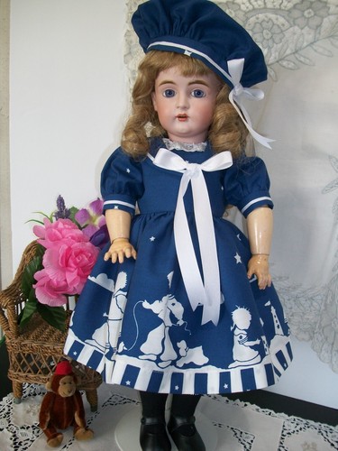 18" antikes Puppen Matrosen Kleid "Sandburgen" Vintage Marine Stoff Kestner - Bild 2 von 8