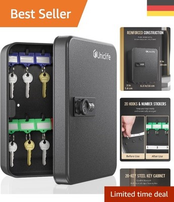 Robuster schwarzer Schlüsselschrank mit 20 Haken und bunten Anhängern