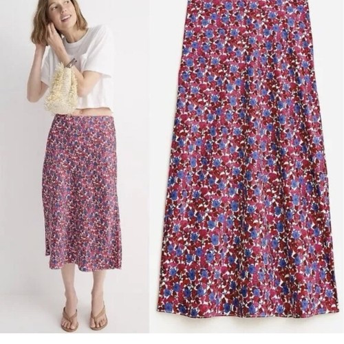 J. Crew Gwyneth Slip Silky Pull-on Skirt in Berry Floral Skirt Women's Size XL