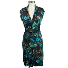 Trina Turk Brown Retro Floral Print Sleeveless Dress Lightweight Groovy Size 6