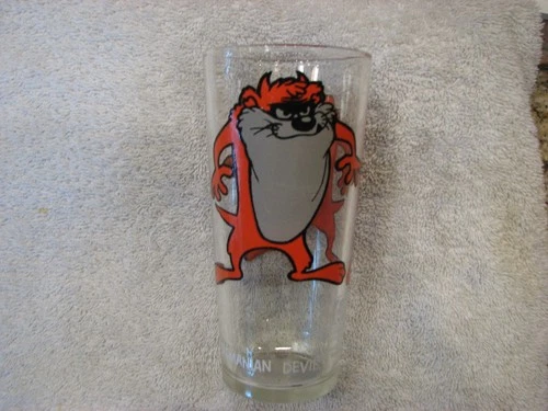 Vintage 1973 Tasmanian Devil Looney Tunes Federal Glass w/ White Letters, Pepsi