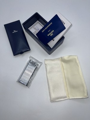 Colibri Corona Silver Tone pinstriped Card Lighter w/ Box Pouch Papers Cloth NIB