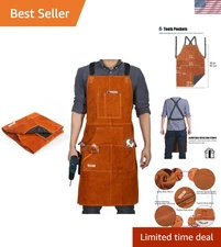 Leather Welding Work Apron with 6 Tool Pockets, Heat & Flame Resistant Aprons...