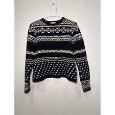 Rosanna Petite Lambswool Fair Isle Sweater Black White Nordic Crewneck PM