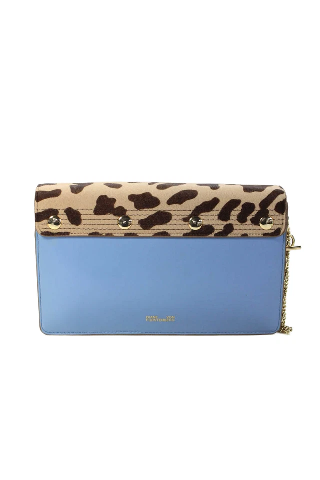 Bolso sin asas Diane Von Furstenberg para mujer de cuero con estampado de animales azul Foto 3 de 4