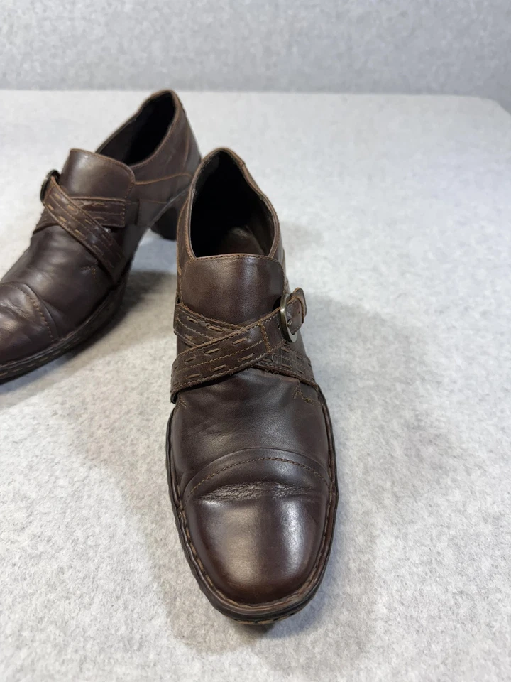 Josef Seibel Shoes Womens Size 7.5 Brown Leather Buckle Heels Comfort Casual 38 - Image 3 of 4